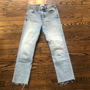 Zara light washed wide leg raw cut jeans!!